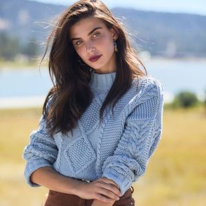 Blue LA Hearts Cable Knit Mock Neck Sweater